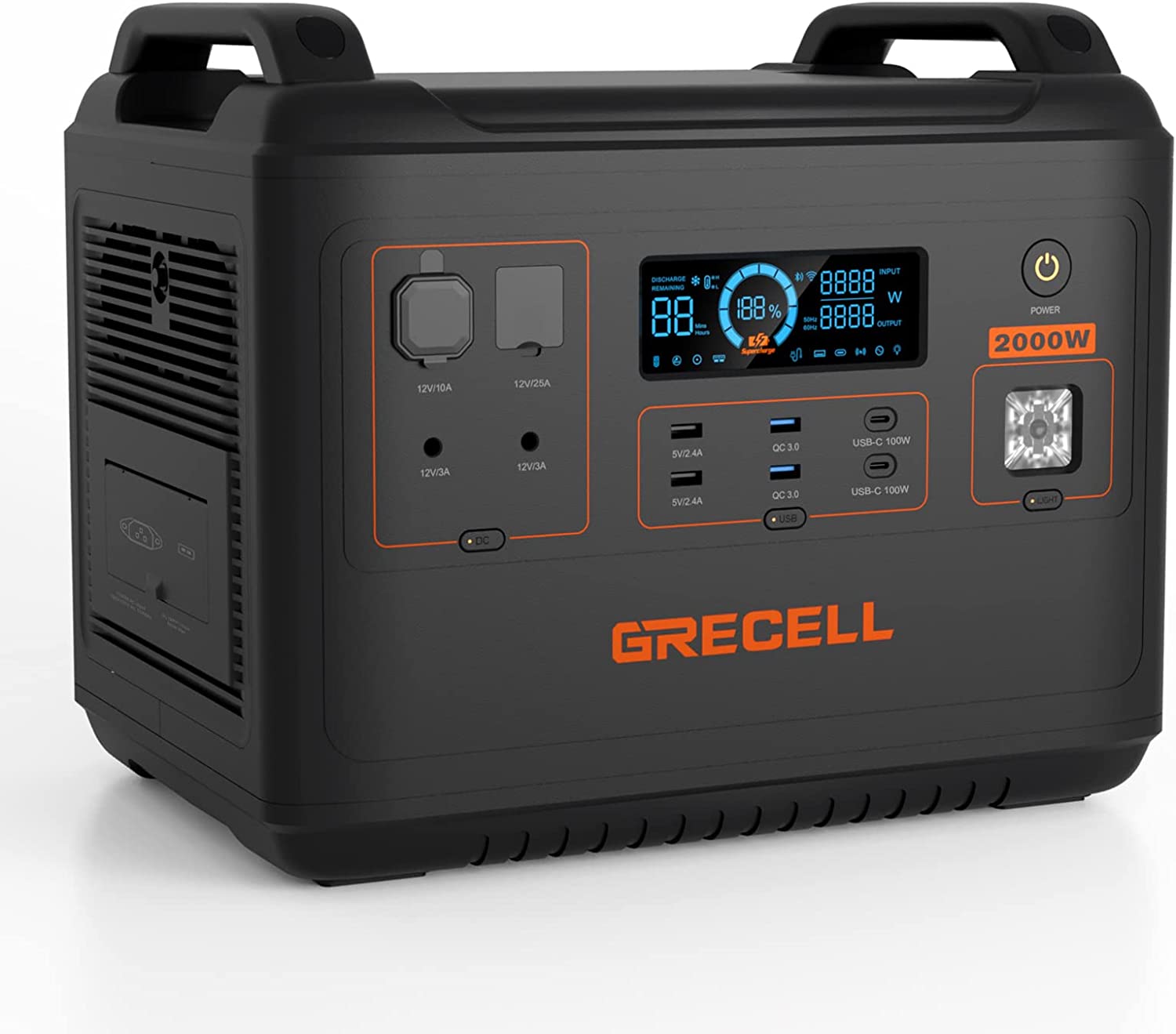 2000W Portable Power Station 1997Wh GRECELL Outdoor Solar Generator with 2000W(4000W Peak) 6 AC Outlets