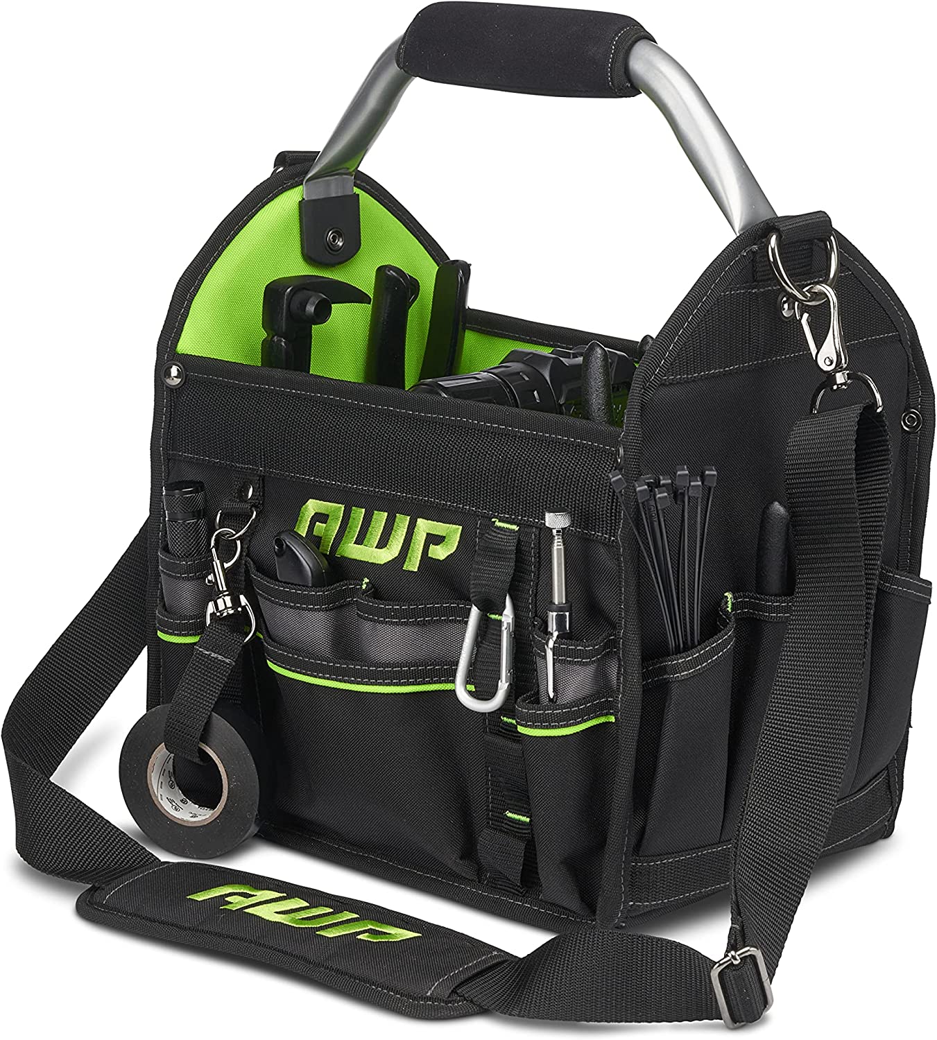 AWP 12 Inch Pro Tool Tote with Rotating Handle for Easy Tool Access, Water-Resistant Construction