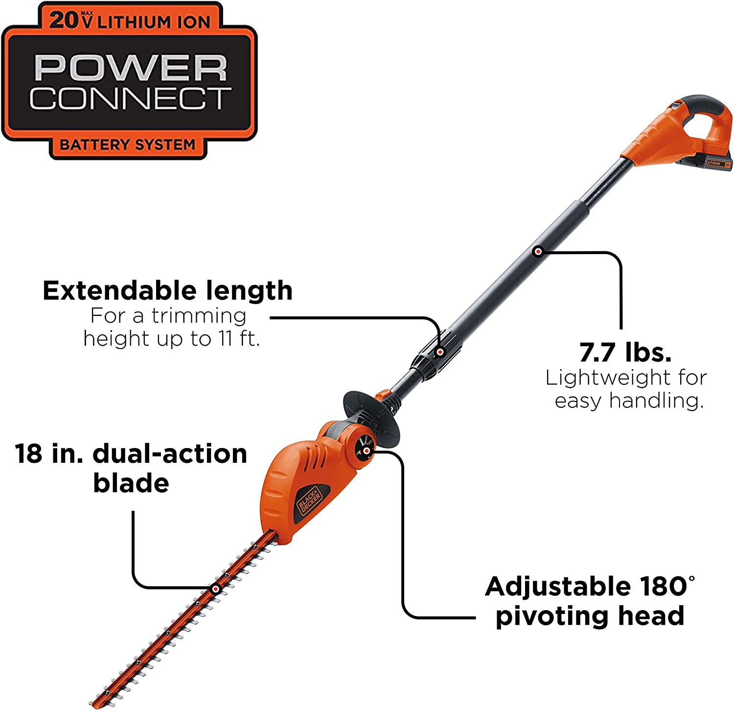 BLACK+DECKER 20V MAX Cordless Pole Hedge Trimmer
