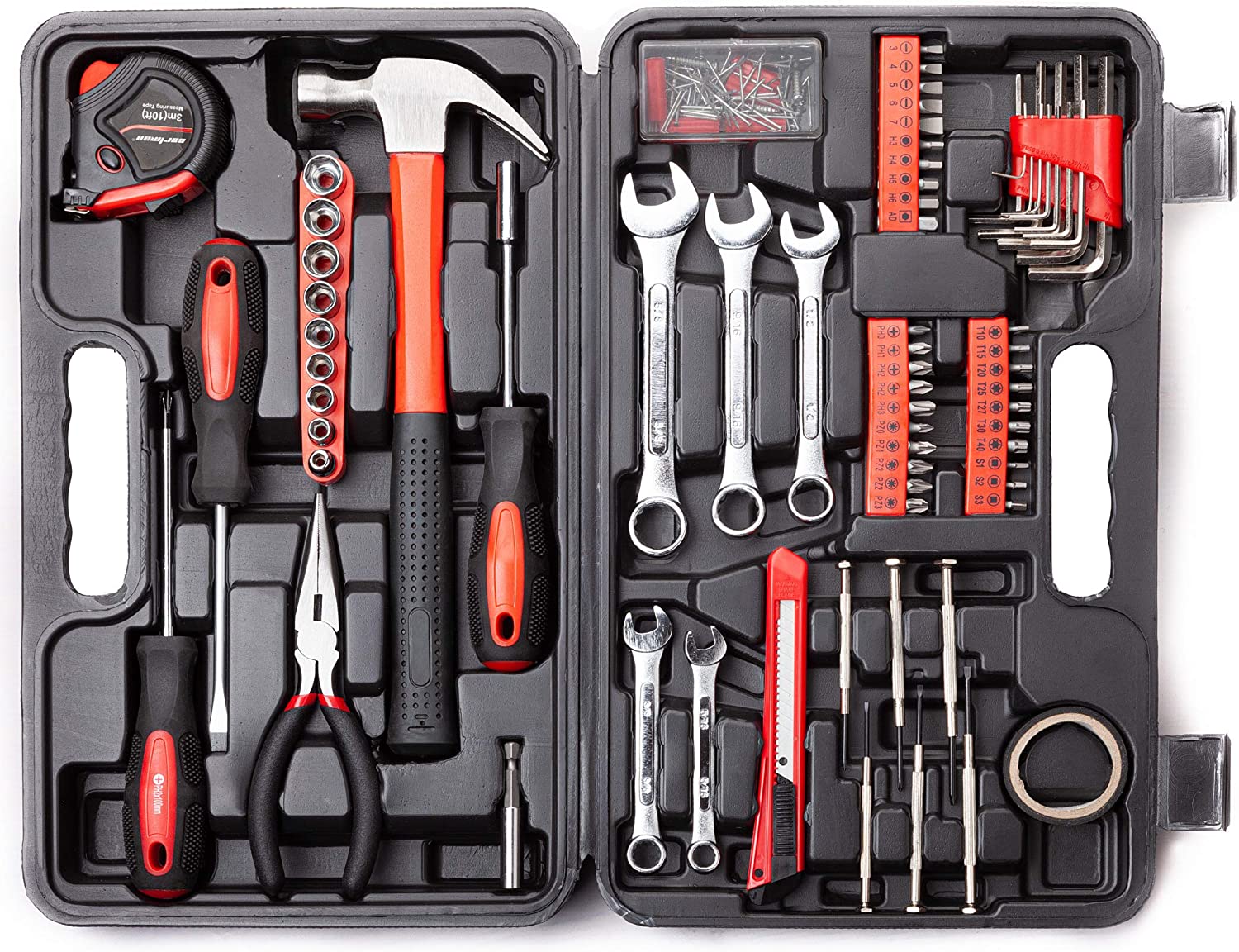 CARTMAN 148 Piece Tool Set General Household Hand Tool Kit with Plastic Toolbox Storage Case Socket and Socket Wrench Sets