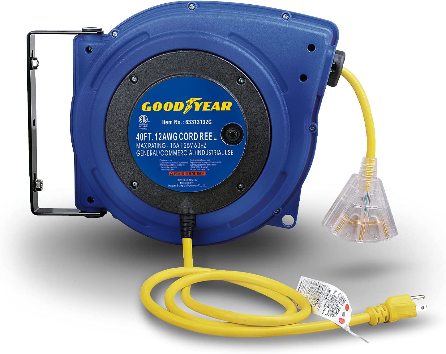 Goodyear Extension Cord Reel (12AWG x 40 FT (SJTOW Cable) w/LED Light-Up Tap)