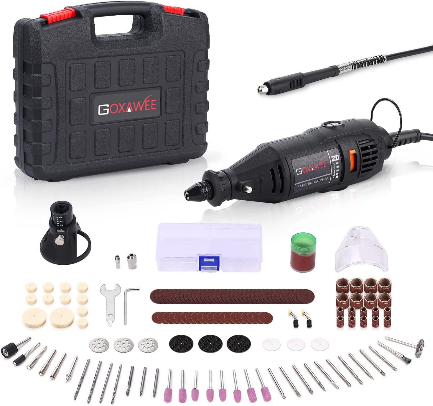 GOXAWEE Rotary Tool Kit with MultiPro Keyless Chuck and Flex Shaft -140pcs Accessories