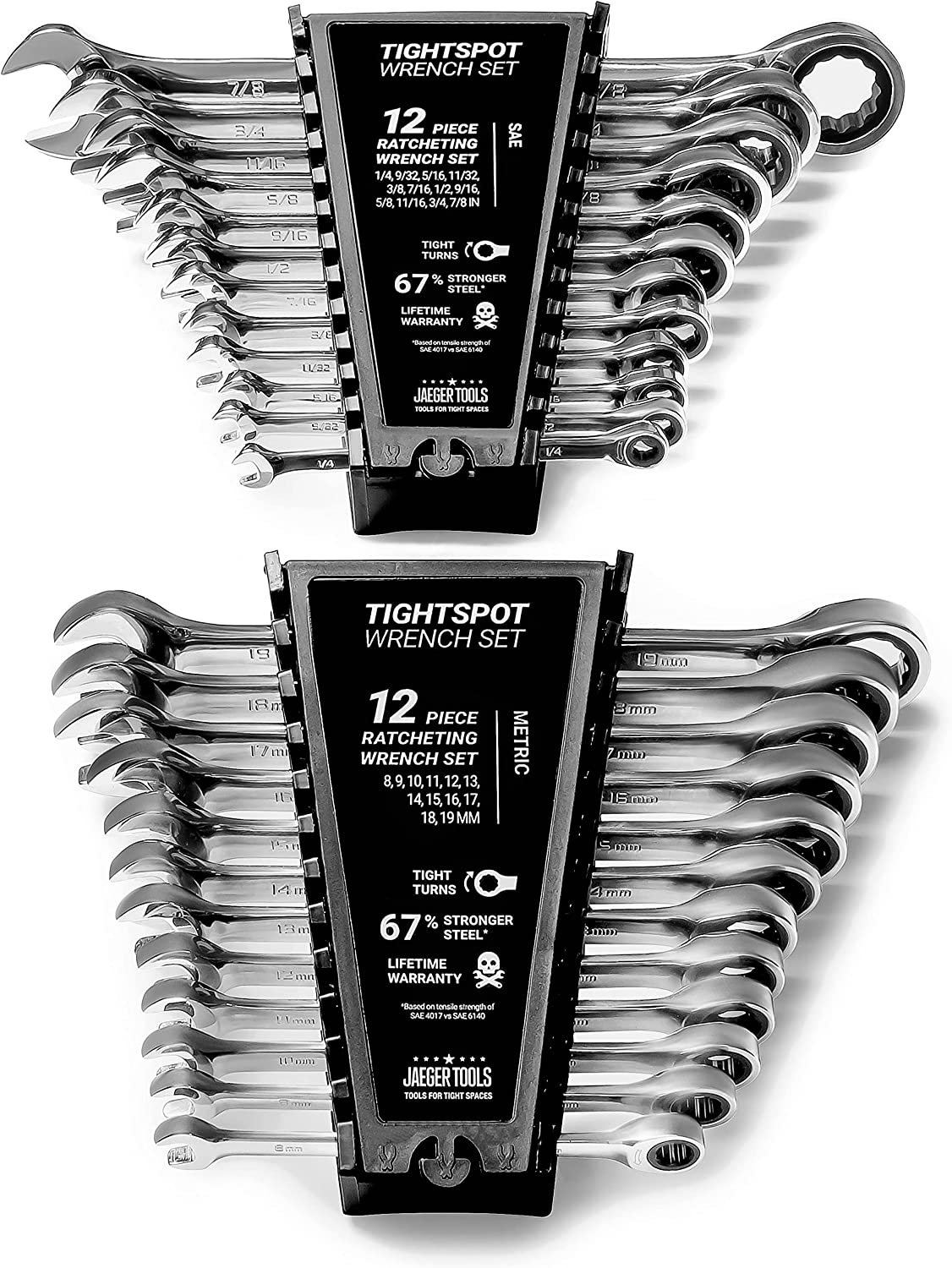 JAEGER 24pc IN/MM TIGHTSPOT Ratcheting Wrench Set - Including Inch & Metric With Quick Access Wrench