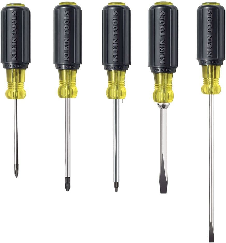 Klein Tools 80031 Screwdriver Set, 5-Piece Kit Includes 2 Slotted, 2 Phillips and 1 Square Tip Screwdriver, Cushion Grip Comfort