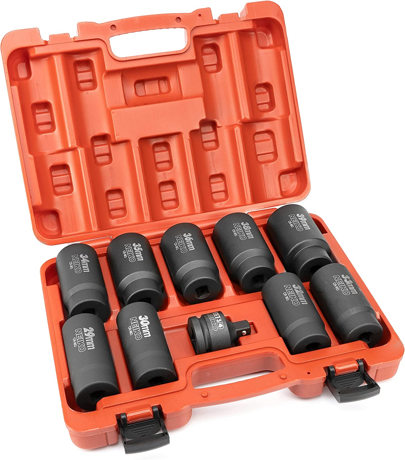 NEIKO 02531A 10 Piece 12 Point Socket Set 1/2” Drive, Lug Nut Remover, Spindle Nut Socket, Axle Nut Socket Set, Metric 29-39mm
