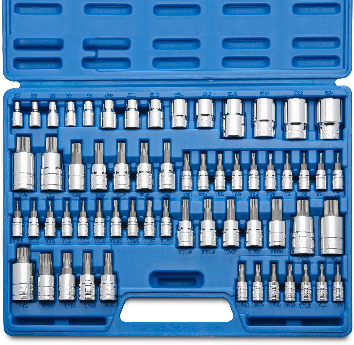 NEIKO 10083A Master Torx Bit Socket and External Torx Socket Set, 60 Pieces