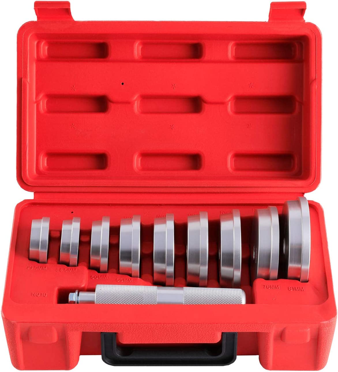 OMT 10pcs Bearing Race and Seal Bushing Driver Install Set 9 Discs Collar Axle Housing with Carrying Case Master/Universal Aluminum Bush Drive Seal Kit for Automotive Wheel Bearings