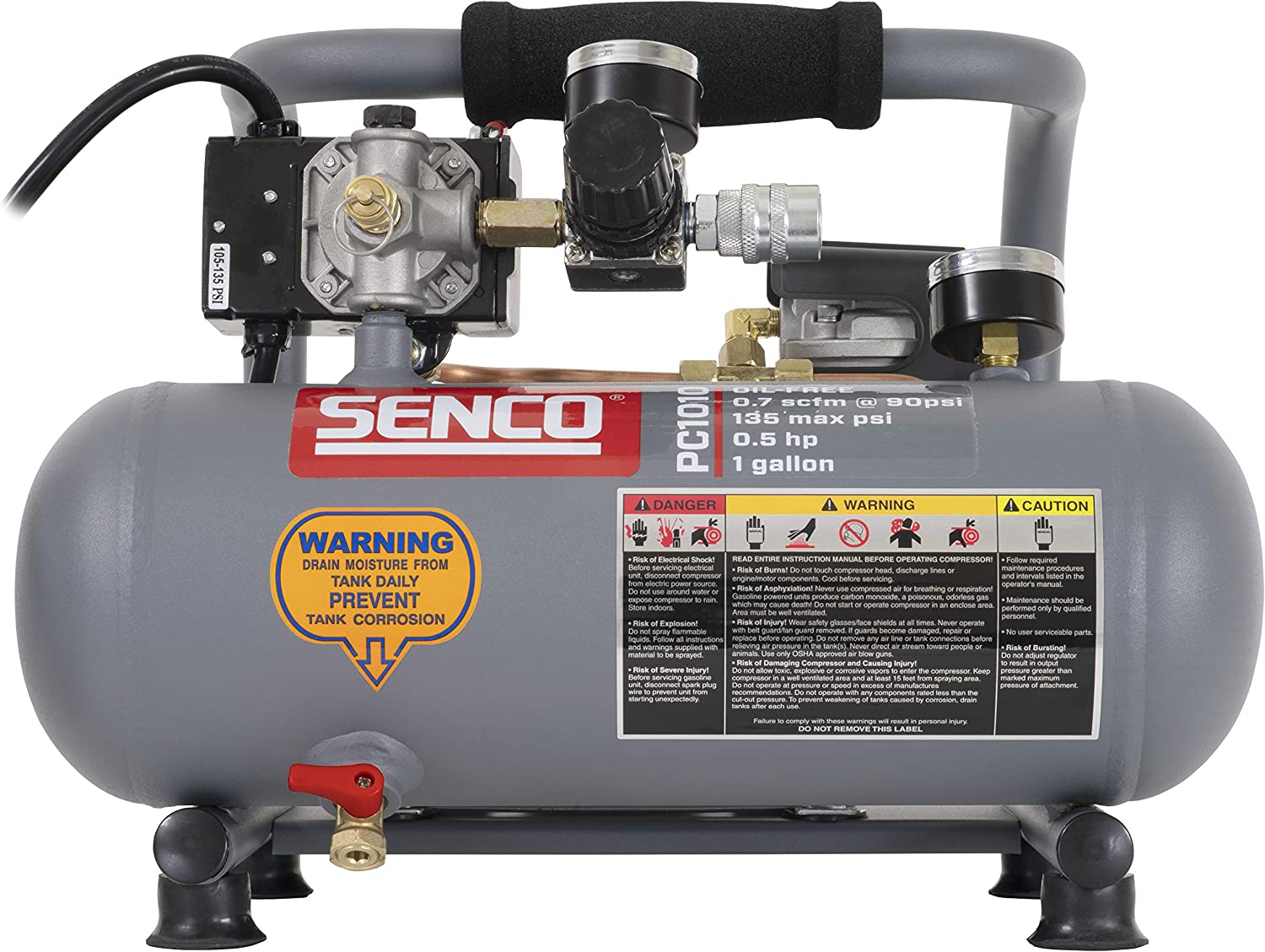 Senco PC1010 1/2- Horsepower 1-Gallon Matte Finish and Trim Portable Hot Dog Air Compressor
