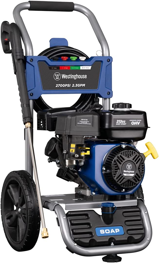 Westinghouse WPX2700 Gas Pressure Washer, 2700 PSI and 2.3 Max GPM, Onboard Soap Tank, Spray Gun and Wand, 4 Nozzle Set